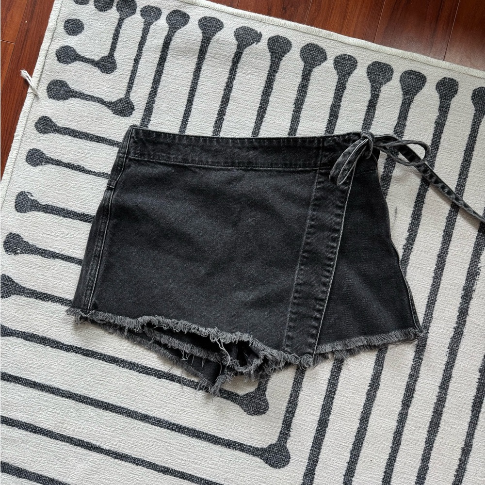 Free People Black Wrap Denim Skort